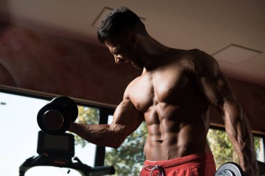 Pazı egzersiz bir spor salonunda Dumbbells ile