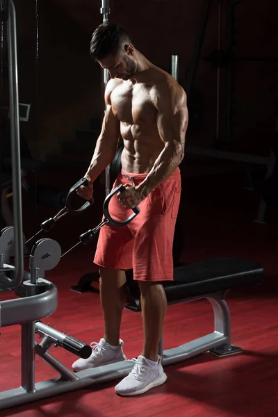 Uomo che esercita Bicipiti in palestra — Foto Stock