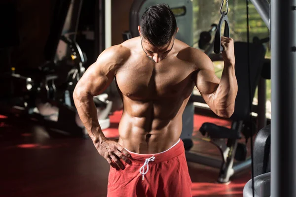 Atlet tom těžké cvičení pro Triceps s kabelem — Stock fotografie