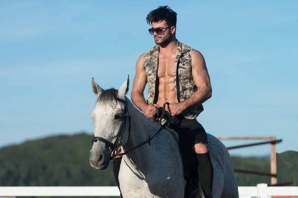 Handsome Man With Horse Riding — Stock Photo, Image