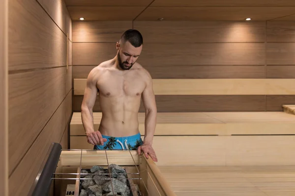 Attractive Man Resting Relaxed In Sauna — Stock Photo, Image