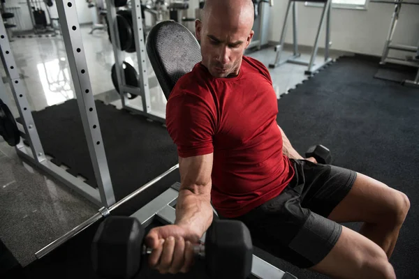Biceps cvičení s činkami v posilovně — Stock fotografie