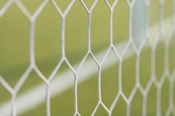 White Football Net on Green Grass — Stock Photo, Image