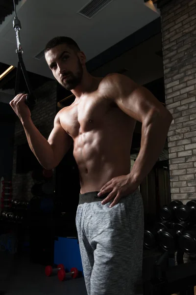 Hombre ejercitando tríceps en el gimnasio —  Fotos de Stock