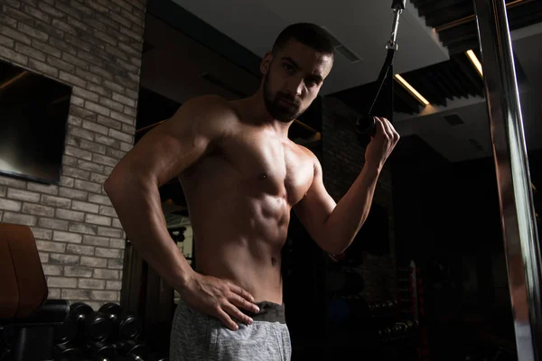 Triceps için ağır egzersiz yaparak vücut geliştirmeci — Stok fotoğraf