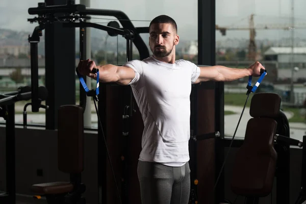 Shoulder Exercise With Pull Rope Elastic Cable — Stock Photo, Image