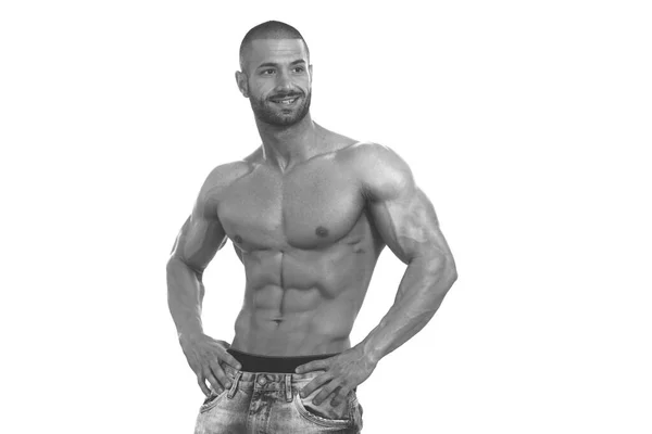 Portret van een Bodybuilder poseren op witte achtergrond — Stockfoto