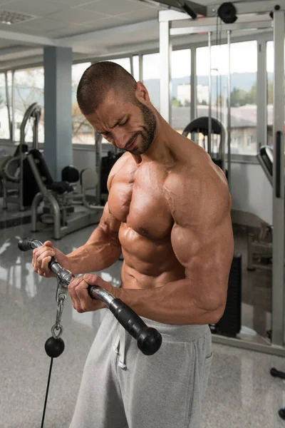 Bodybuilder Doing Heavy Weight Exercise For Biceps — Stock Photo, Image