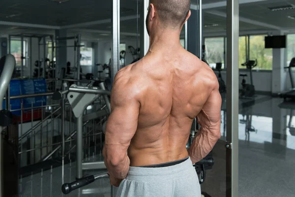 Bodybuilder Exercising Back In Gym — Stok Foto