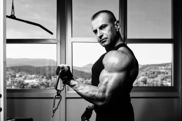 Kulturista dělat těžké váze cvičení pro Biceps — Stock fotografie