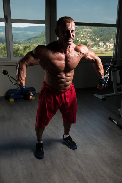 Crossover de cable de entrenamiento en el pecho en el gimnasio —  Fotos de Stock