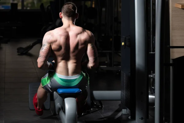 Bodybuilder exercice retour dans la salle de gym — Photo