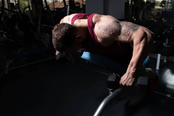 Man With Dumbbells Exercising Back — Stock Photo, Image