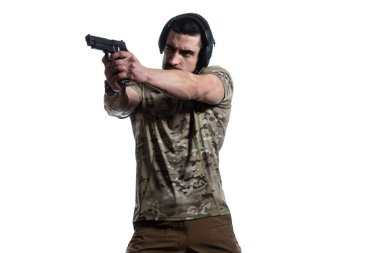 Amerikan Deniz Kuvvetleri Özel Operasyonları Ateşli Silahlı Modern Savaş Askeri Beyaz Arkaplanda Savaşa Hazır