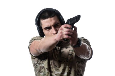 Amerikan Deniz Kuvvetleri Özel Operasyonları Ateşli Silahlı Modern Savaş Askeri Beyaz Arkaplanda Savaşa Hazır