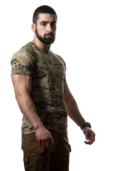 Porträt Eines Jungen Soldaten Auf Weißem Hintergrund — Stockfoto