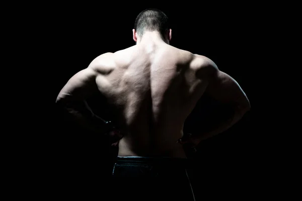 Young Bodybuilder Flexing Muscles Isolate Black Blackground Copy Space — Stock Photo, Image