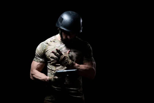 Amerikanska Marinkåren Specialoperationer Modern Krigföring Soldat Med Hjälm Eld Vapen — Stockfoto