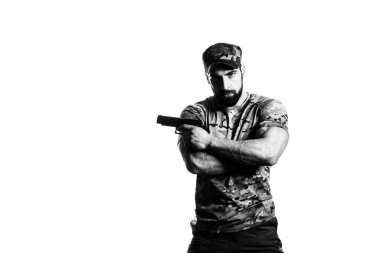 Amerikan Deniz Kuvvetleri Özel Operasyonları Ateşli Silahlı Modern Savaş Askeri Beyaz Arkaplanda Savaşa Hazır