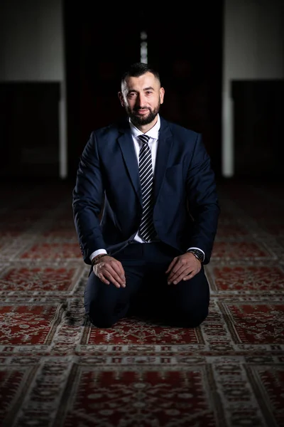 Attractive Man Making Traditional Prayer God Allah Mosque — Stock Photo, Image