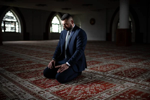 Businessman Muslim Making Traditional Prayer God Allah Mosque — Stock Photo, Image