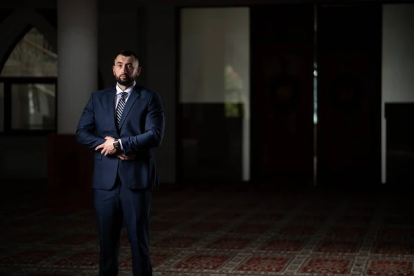 Businessman Muslim Making Traditional Prayer God Allah Mosque — Stock Photo, Image