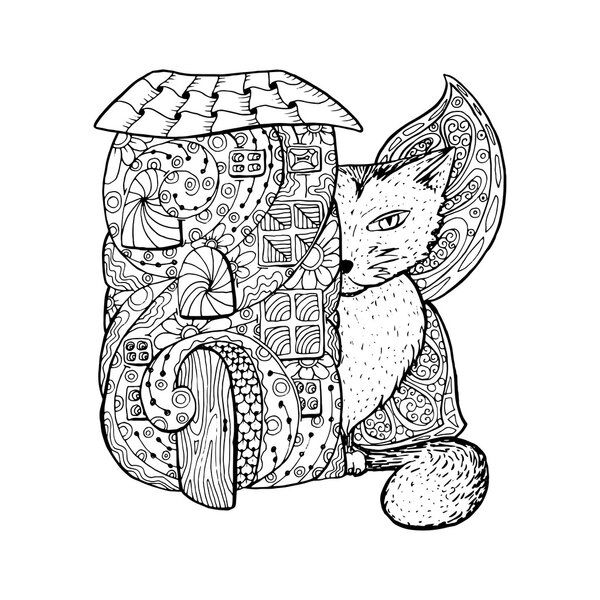 Дом фей и кошка с крыльями бабочки
