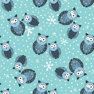 sevimli baykuş ve kar ile desen