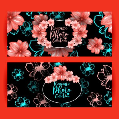  brochure design with decorative  pink flowers clipart