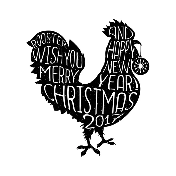 Rooster with Merry Christmas design — Stock Vector