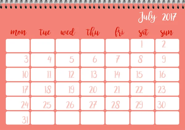 Ημερολόγιο 2017 για το μήνα Ιούλιο. — Διανυσματικό Αρχείο