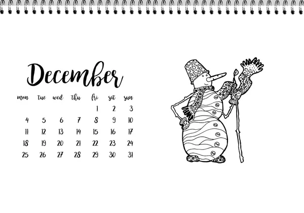 Calendario 2017 per mese dicembre . — Vettoriale Stock