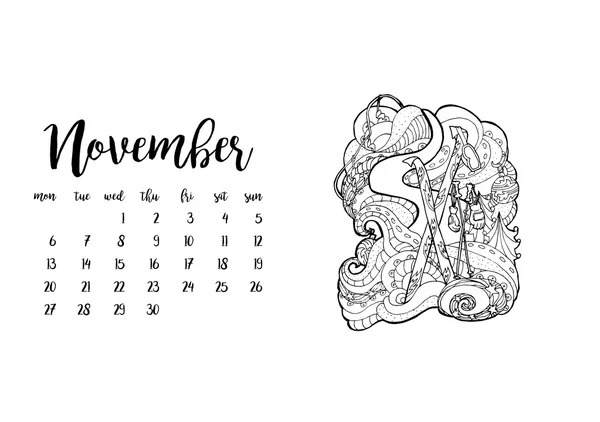 Kalendář na rok 2017 pro měsíc listopad. — Stockový vektor