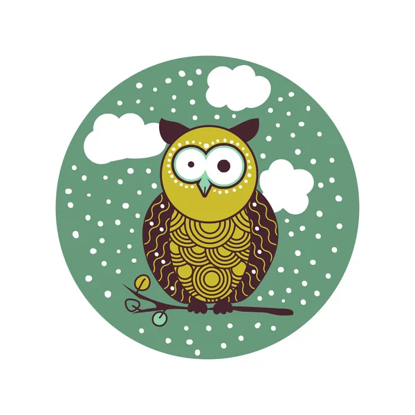 Cute shocked cartoon owl in winter. — Stock Vector