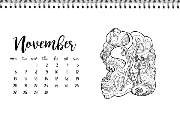 Calendar 2017 for month November. — Stock Vector