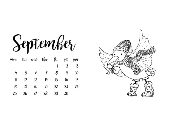 Calendar 2017 for month September. — Stock Vector
