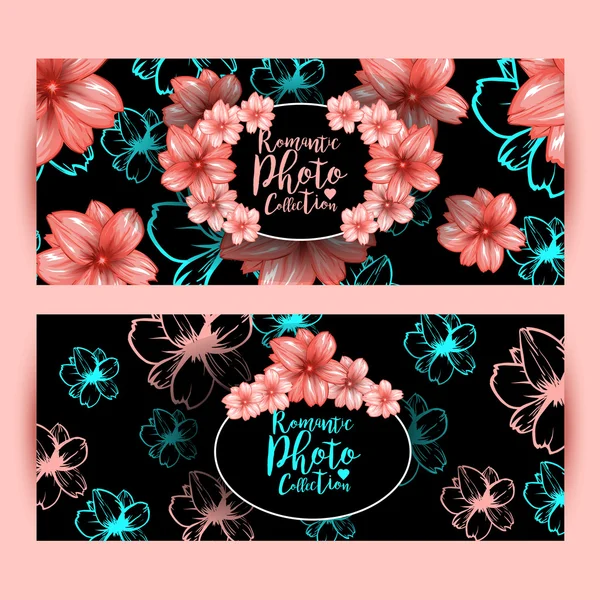 Diseño de folleto con flores decorativas de color rosa — Vector de stock