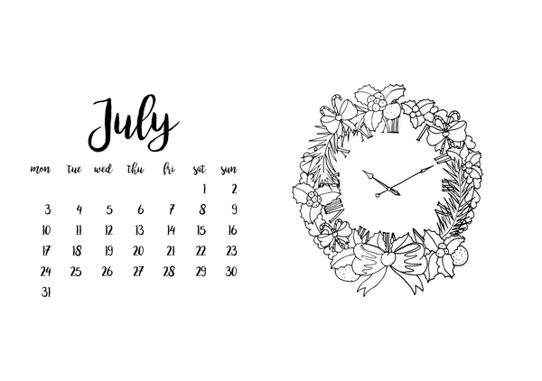 Calendario 2017 per mese luglio . — Vettoriale Stock