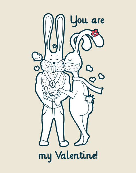 Greeting card with cute and chic rabbits