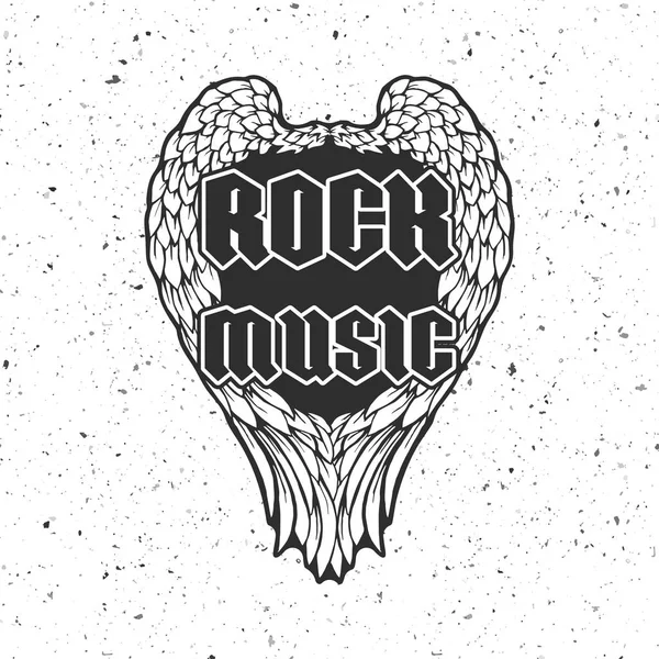 Angel wings e texto Rock music — Vetor de Stock