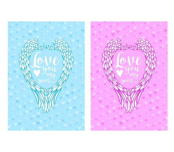 Carduri de Ziua Îndrăgostiților roz și albastru — Vector de stoc