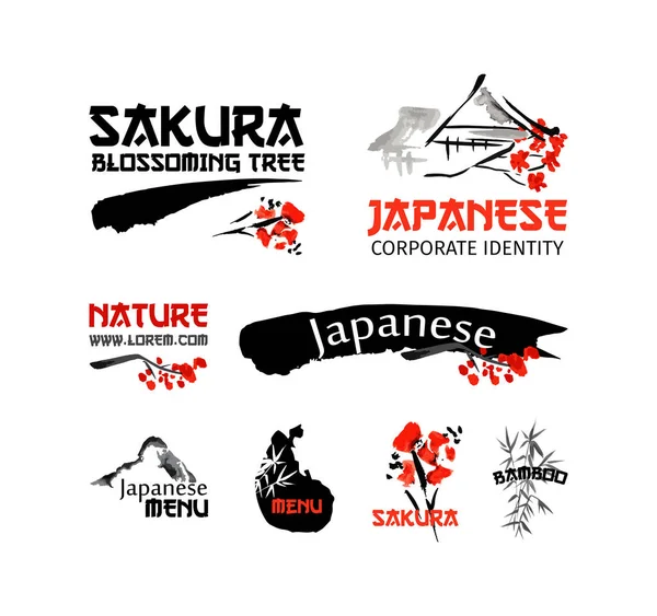 Asya öğelerle grubu logo şablonları — Stok Vektör