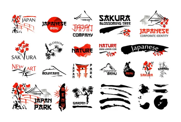 Logo plantillas conjunto con elementos de asia — Archivo Imágenes Vectoriales