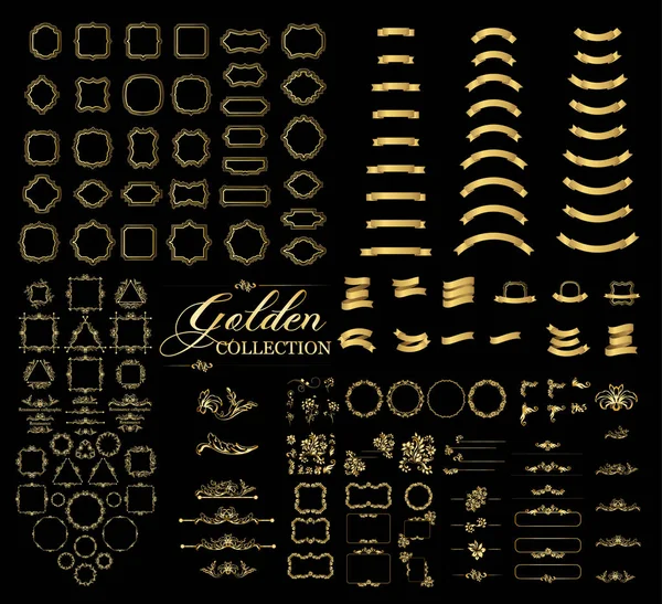 Hranice a rámy zlatá kolekce — Stockový vektor