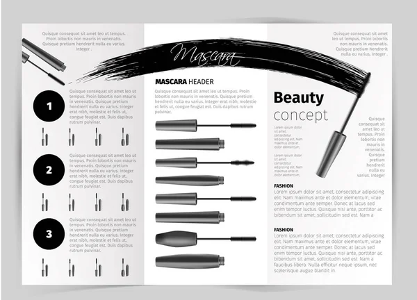 A női szépség-kozmetika szempillaspirál brosúra-tájékoztató — Stock Vector