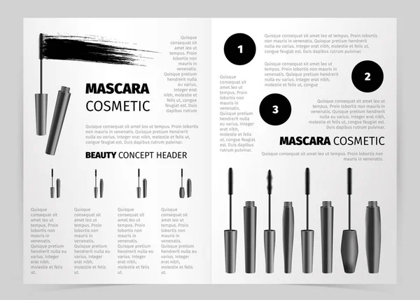 Brochure de mascara avec cosmétiques de beauté féminine — Image vectorielle