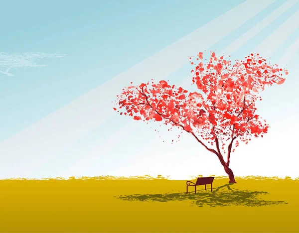 Krásné sakura strom poblíž lavice — Stockový vektor