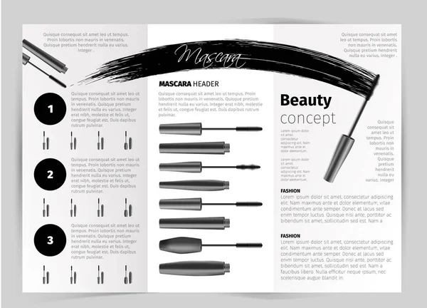 Mascara brochure with beauty female cosmetics Stock Vector