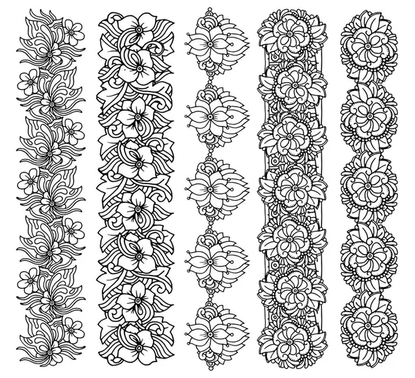 Conjunto de bordas de escova com design floral , — Vetor de Stock