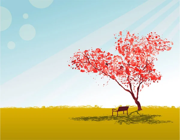 Vackra sakura träd nära bänk — Stock vektor